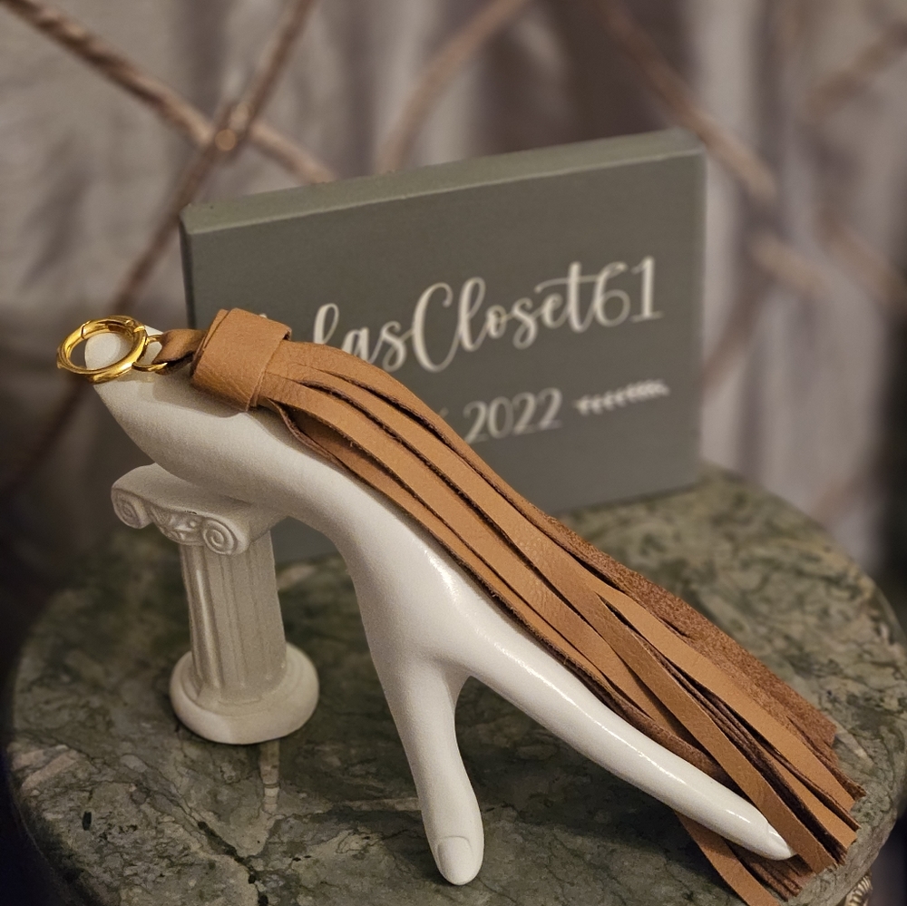 Extra Long Leather Tan Tassel with Gold Clasp